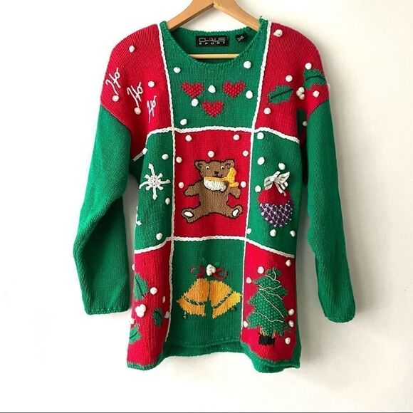 vintage chaus sport ugly sweater green red size M - Picture 1 of 7